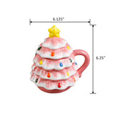 18 OZ Pink Xmas Tree Ceramic Mug  with Lid