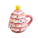18 OZ Pink Xmas Tree Ceramic Mug  with Lid