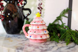 18 OZ Pink Xmas Tree Ceramic Mug  with Lid