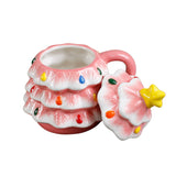 18 OZ Pink Xmas Tree Ceramic Mug  with Lid
