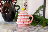 18 OZ Pink Xmas Tree Ceramic Mug  with Lid