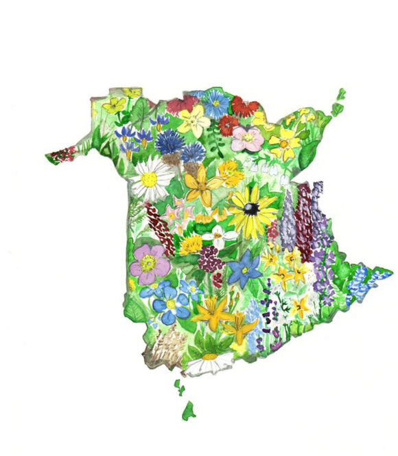Sarah Duggan Creative Works Prints - New Brunswick Provincial Wildflower Map