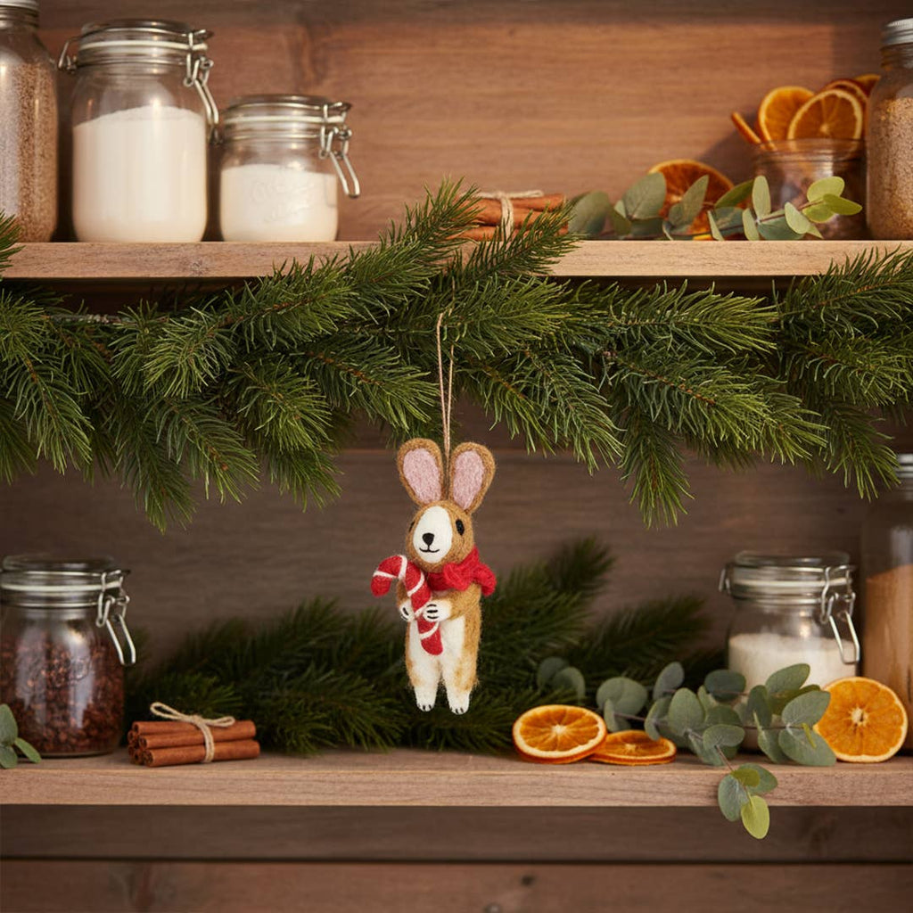 Handmade Felt Hanging Cinnamon the Rabbit Xmas Decoration