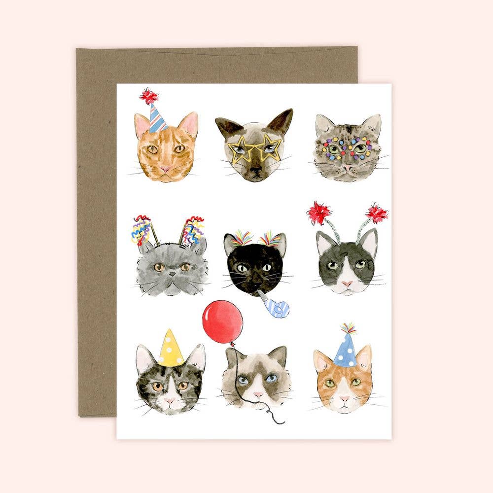 Birthday Cats Greeting Card: White