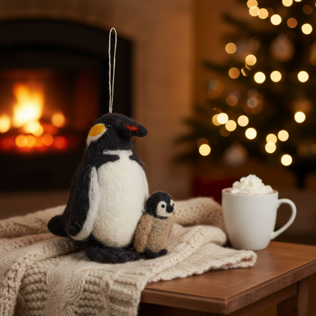 Handmade Felt Snuggly Penguins Hanging Decoration