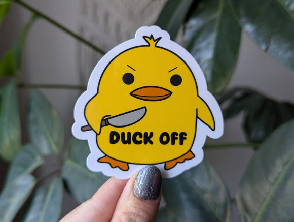 Duck off vinyl sticker, funny animal sarcastic merch: Loose