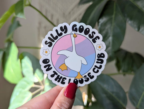 Silly goose on the loose, funny vinyl sticker, bookish merch: