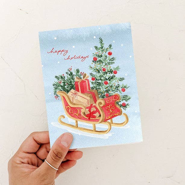 Happy Holidays Santa's Sleigh Christmas Card