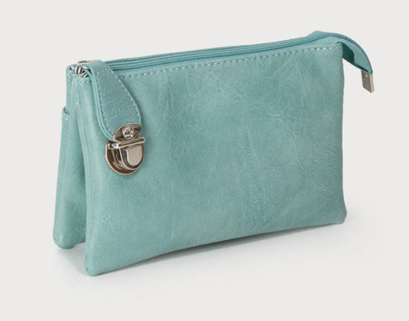 CROSSBODY BAG WITH MULTI POCKETS & REMOVABLE ADJUSTABLE STRAP & WRISTLET-IMITATION LEATHER 7012-E-BLU