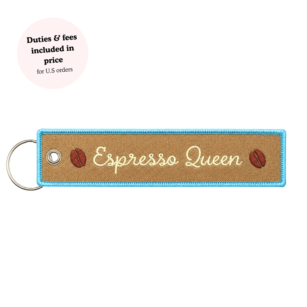 Espresso Queen Embroidered Keychain