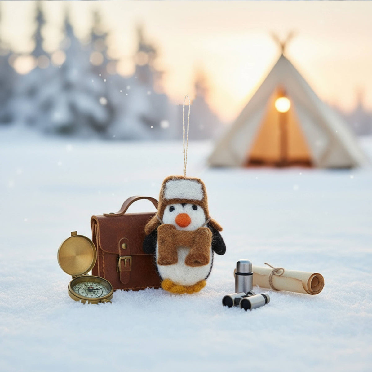 Handmade Felt Arctic Explorer Penguin Hanging Dec