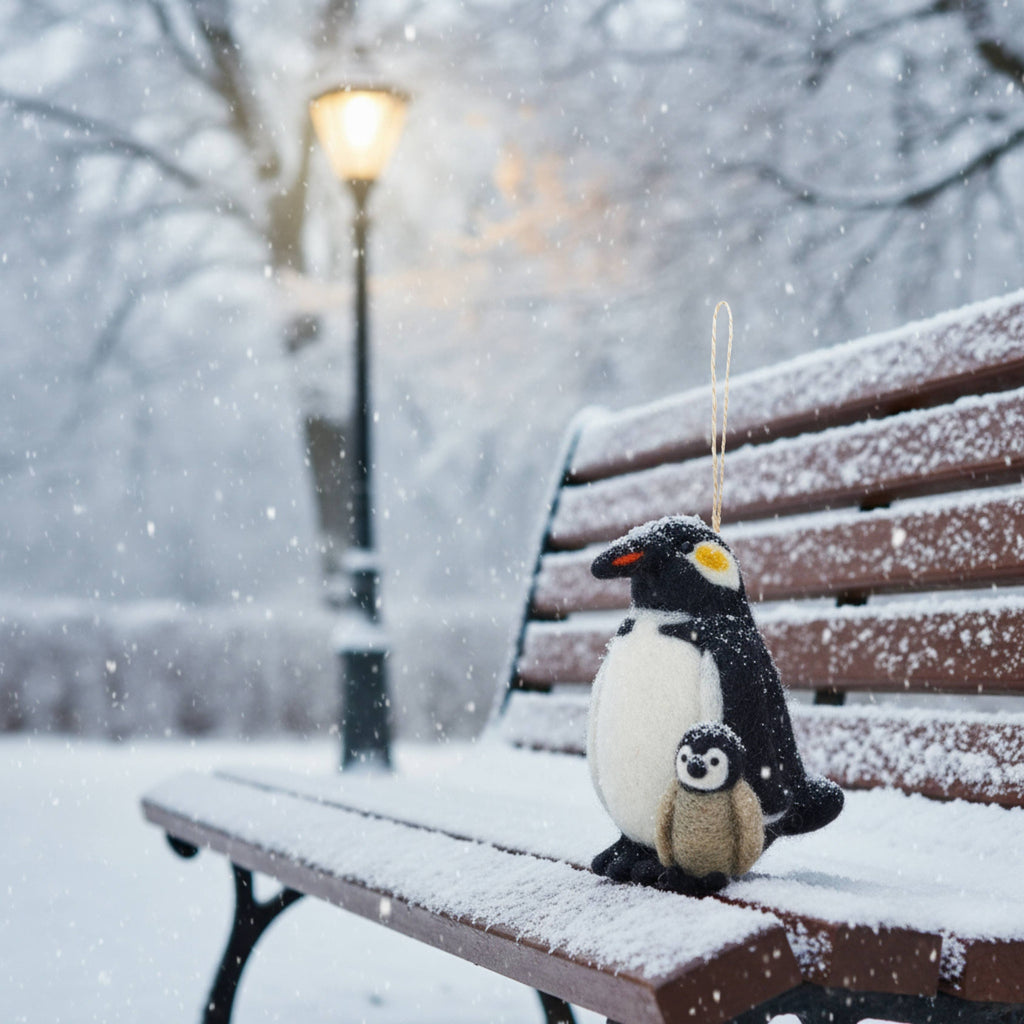 Handmade Felt Snuggly Penguins Hanging Decoration