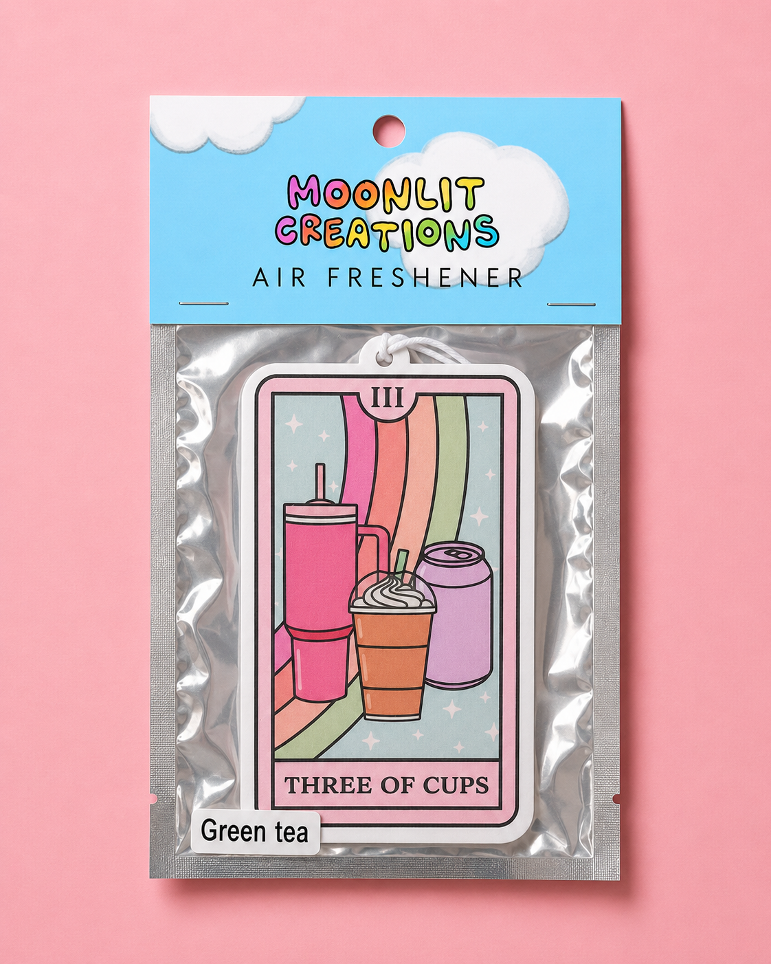 Three of Cups Tarot Card Air Freshener Green Tea Scent