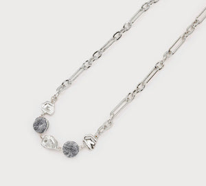 Necklace Alternating Natural Stones And Hammered Metal Pieces