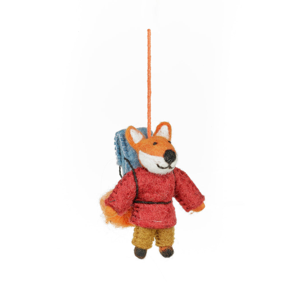 Handmade Felt Hiking Fox Woodland Hanging Decoration