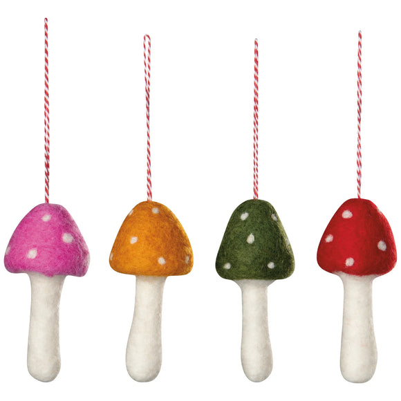 Individual Toadstool Mushroom Felt Christmas Tree Ornaments - 4 Assorted Styles