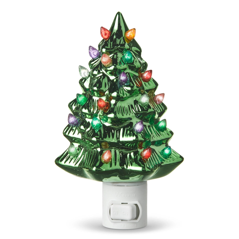 6” Vintage Christmas Tree Night Light - Metallic Green