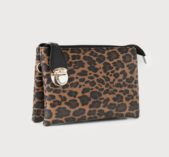 CROSSBODY BAG WITH MULTI POCKETS & REMOVABLE ADJUSTABLE STRAP & WRISTLET-IMITATION PRINTED LEATHER 7012-LEO