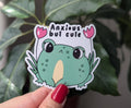 Anxious but cute vinyl sticker, frog stickers , bookish: Loose