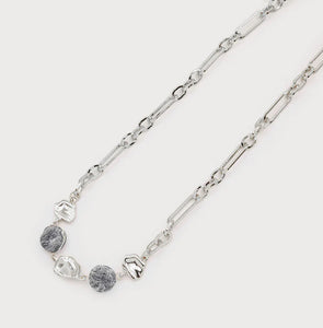 Necklace Alternating Natural Stones and Hammered metal pieces