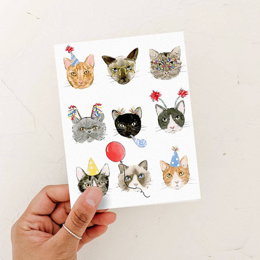 Birthday Cats Greeting Card: White