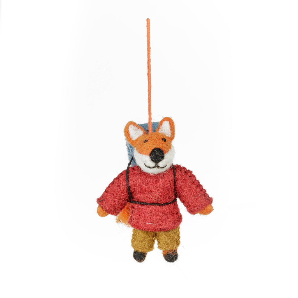Handmade Felt Hiking Fox Woodland Hanging Decoration