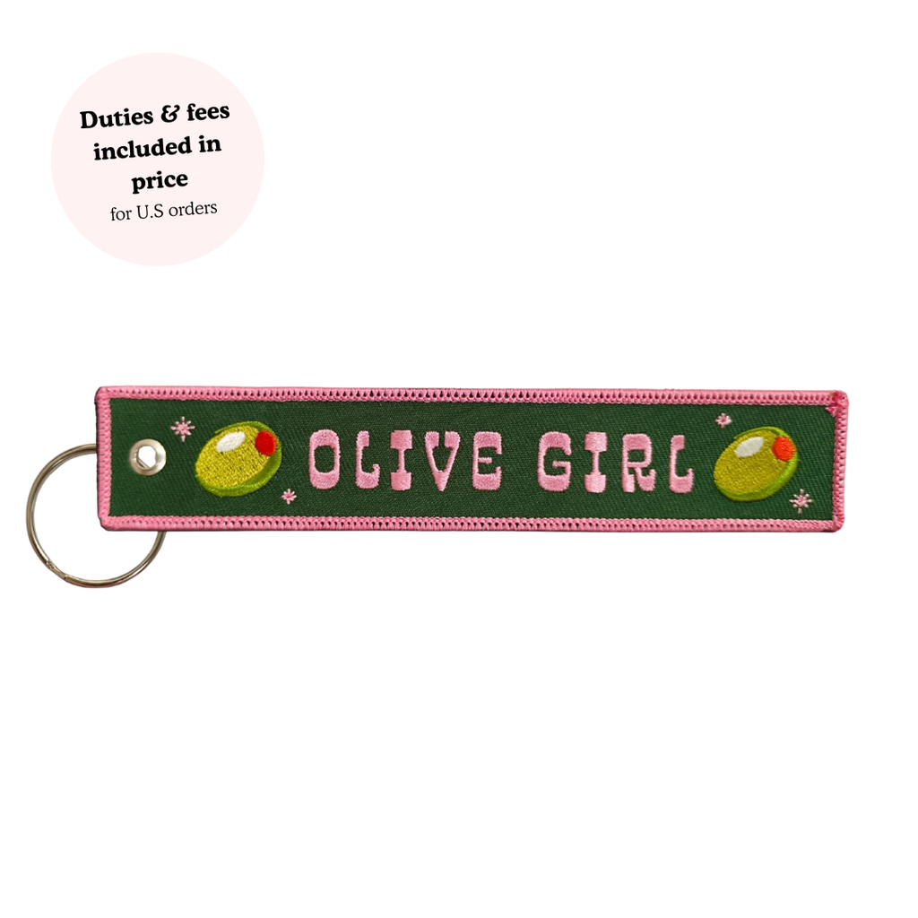Olive Girl Embroidered Keychain