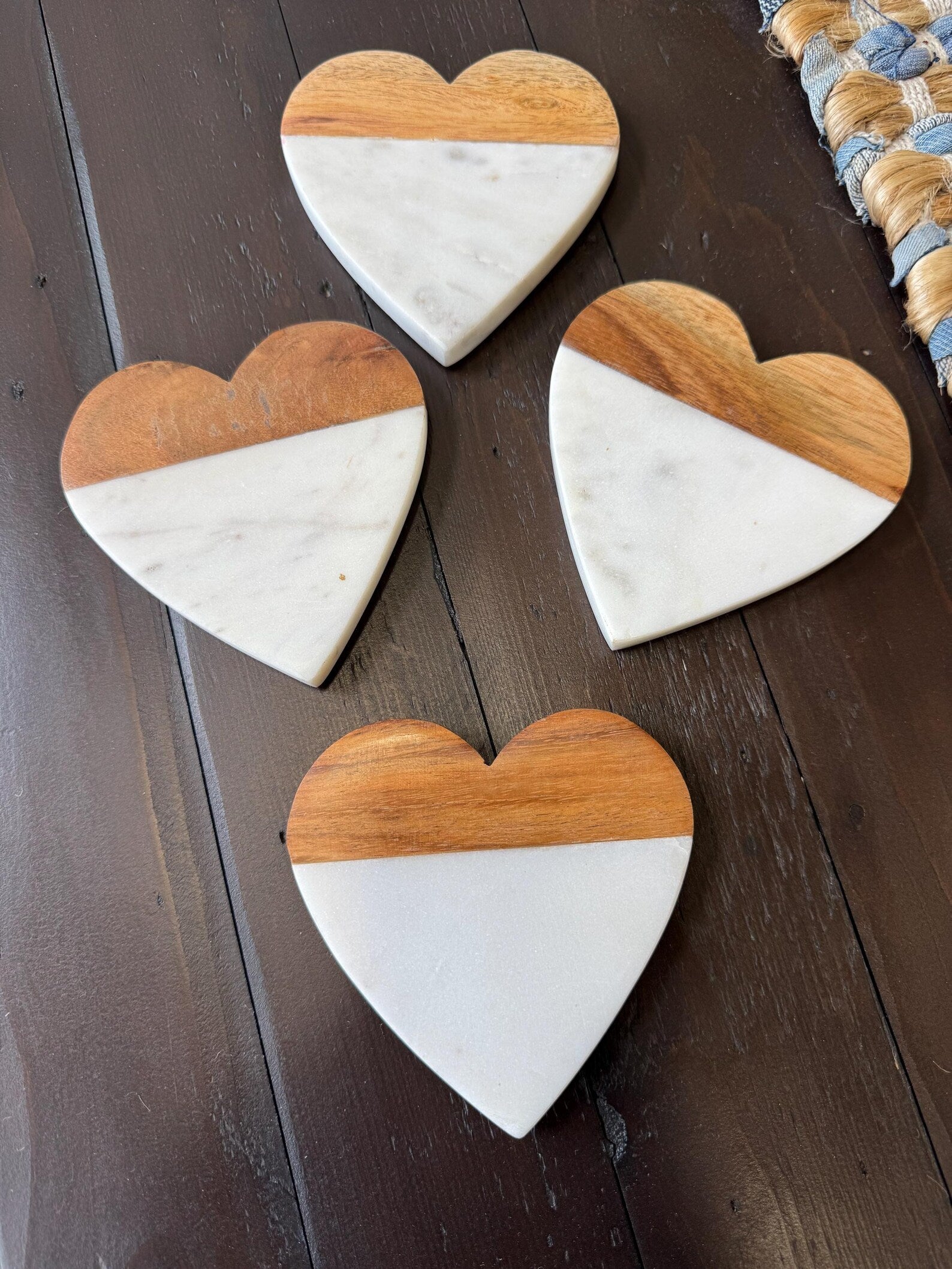 Heart Marble & Wood Coasters S/4