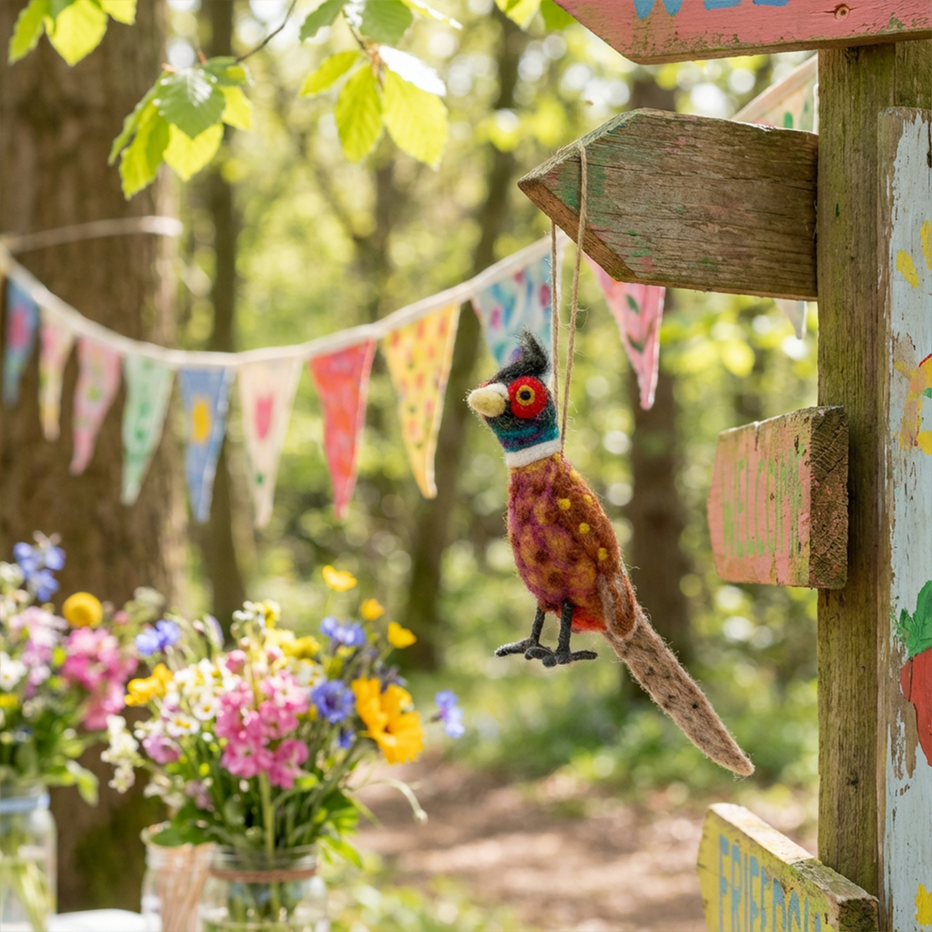 Handmade Felt Philippa the Pheasant Woodland Hanging Dec