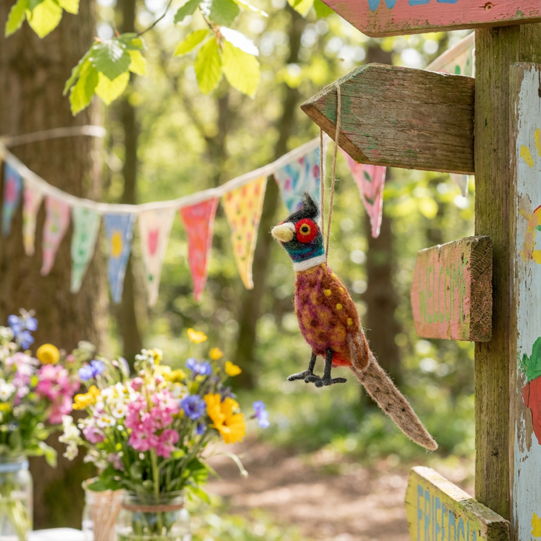 Handmade Felt Philippa the Pheasant Woodland Hanging Dec
