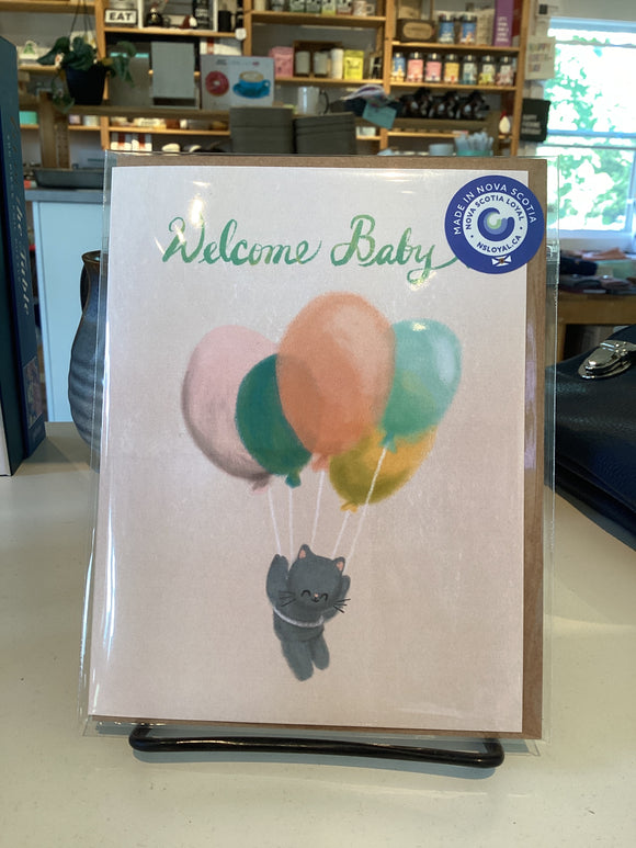Welcome Baby Kitty Balloon Card