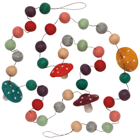Felted Wool Garland Mushrooms