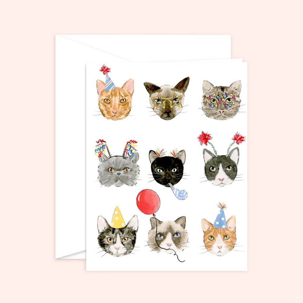 Birthday Cats Greeting Card: White