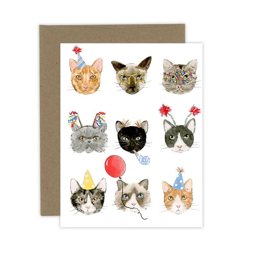 Birthday Cats Greeting Card: White
