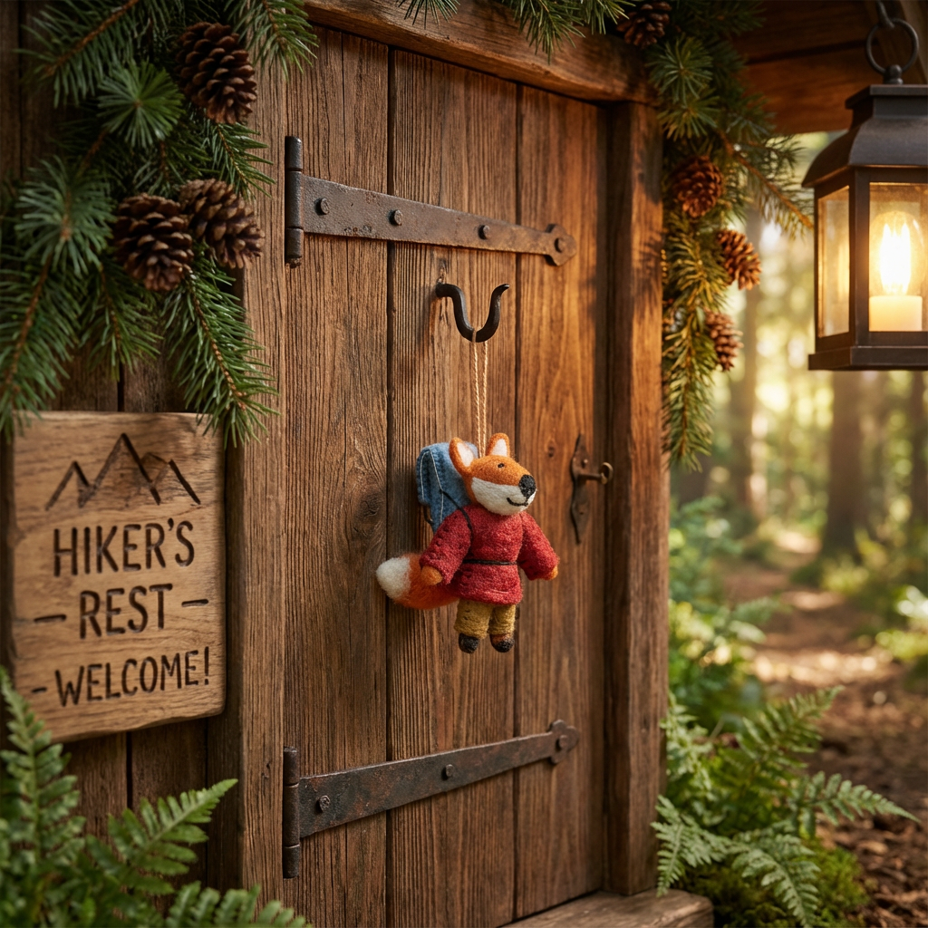 Handmade Felt Hiking Fox Woodland Hanging Decoration