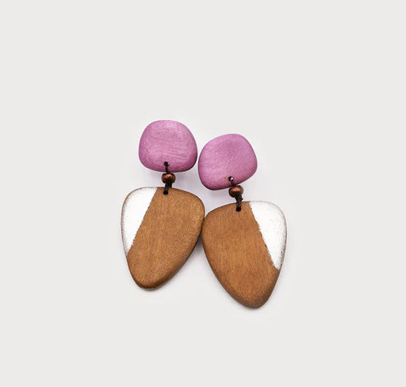 Asymetric wood earrings on posts