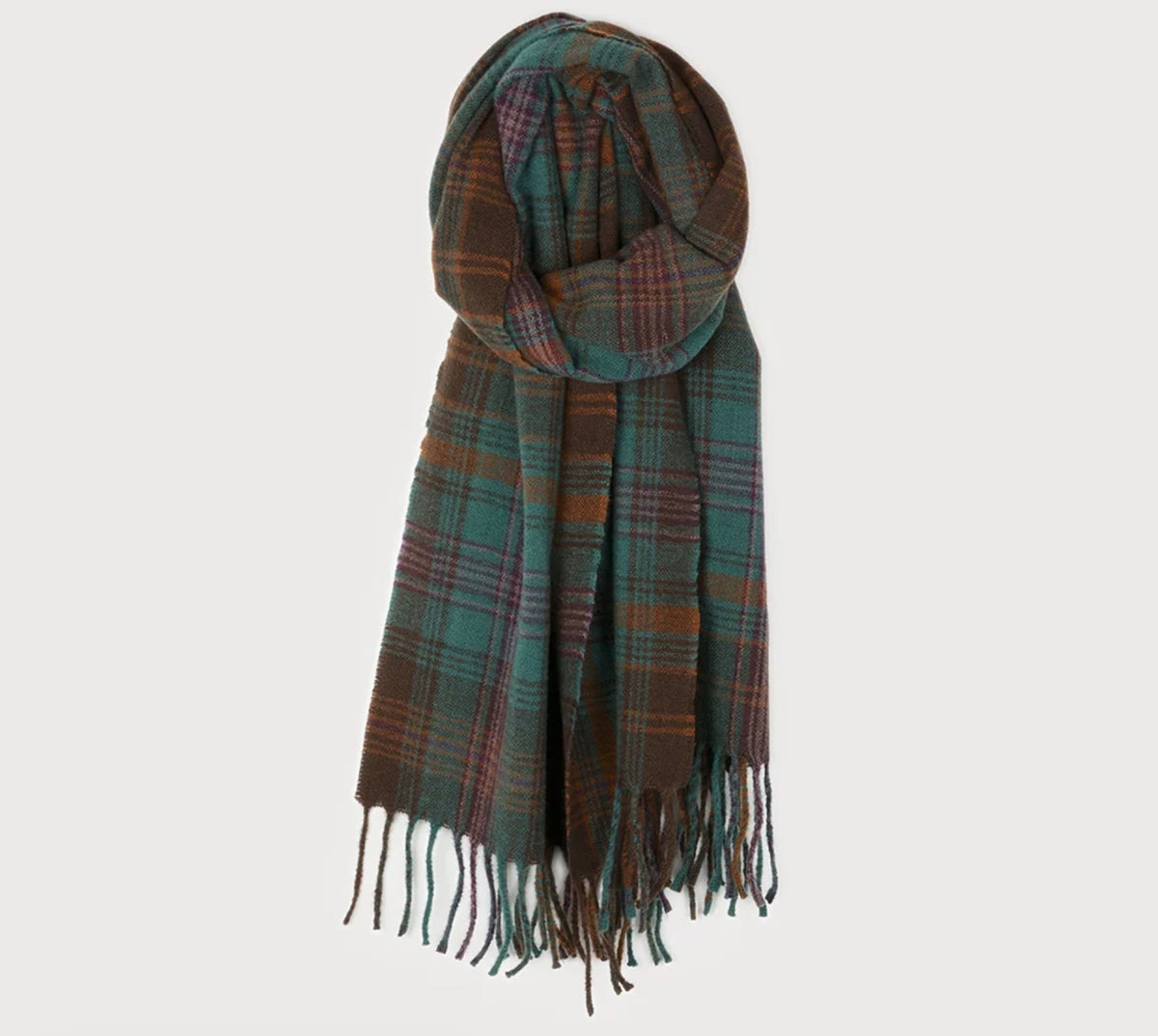 Soft and warm checkered scarf with fringes -6145 GRN