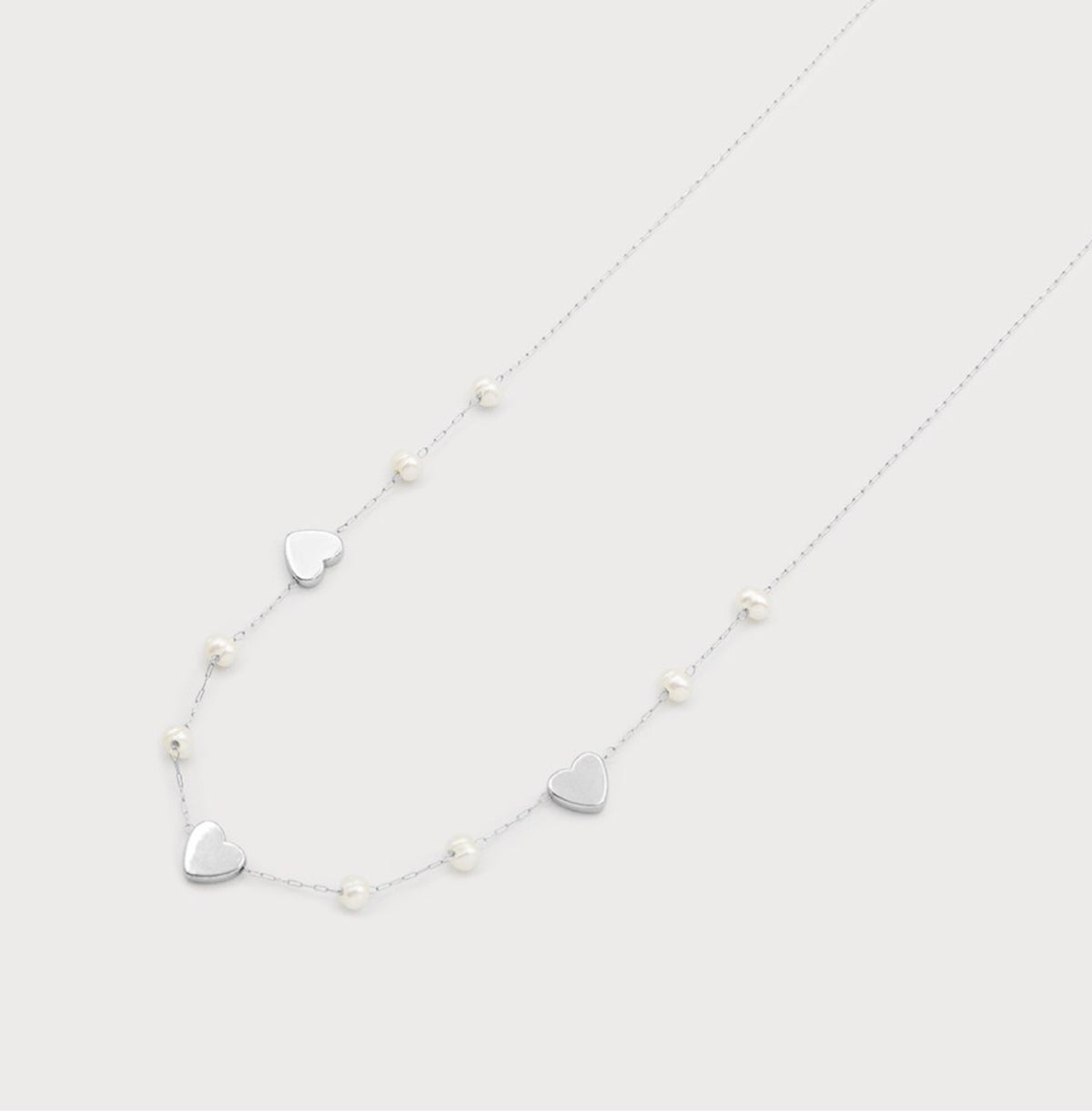 Small Beads And Hearts Silver Necklace 1844-SLV