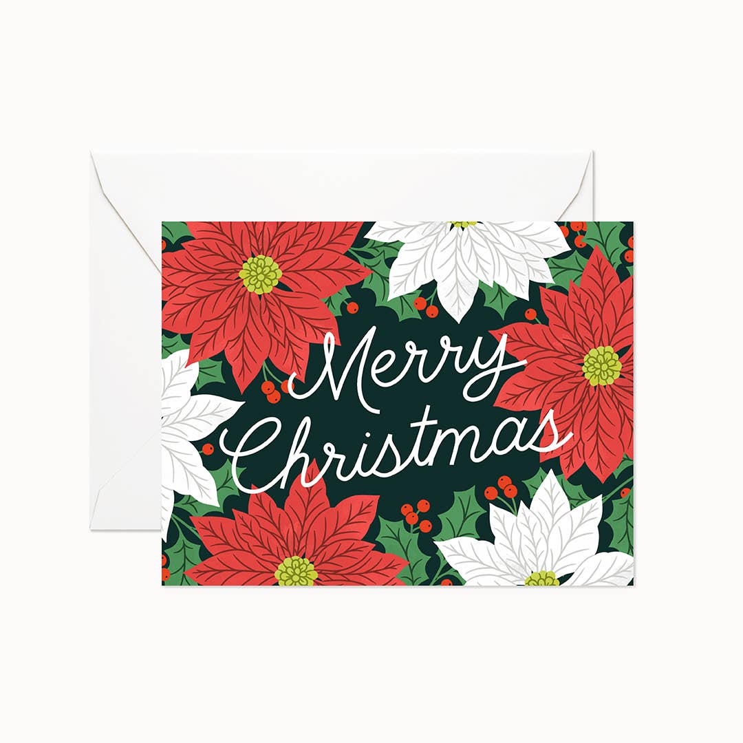 Merry Christmas Poinsettias | Greeting Card