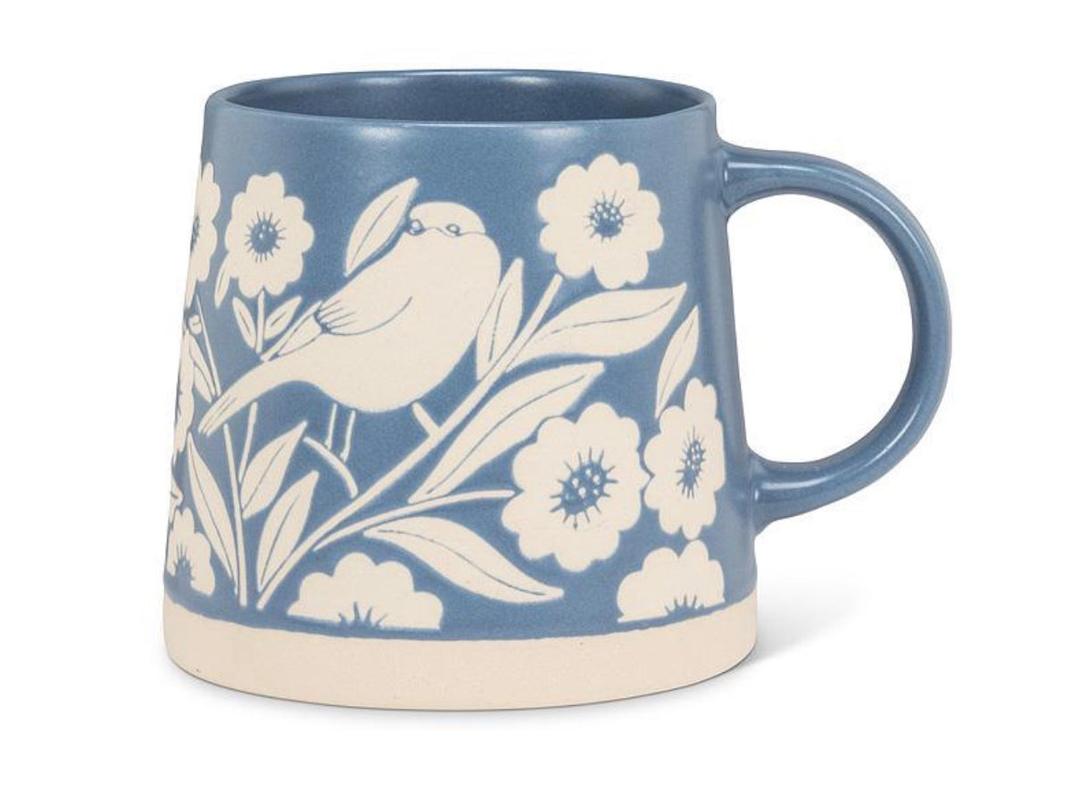 Wide Base Mug w/ Leaves And Birds
