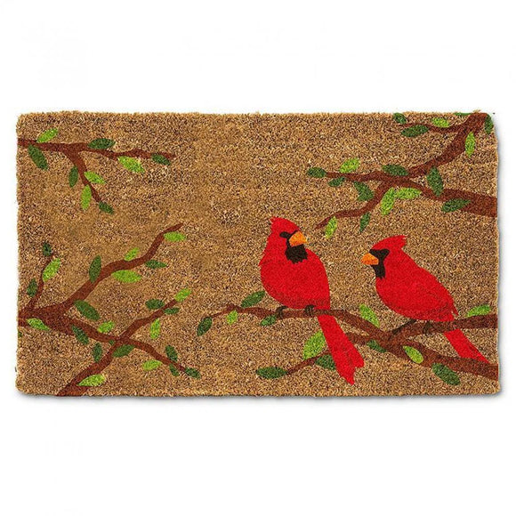 Two Red Cardinal Bird on Branch Doormat