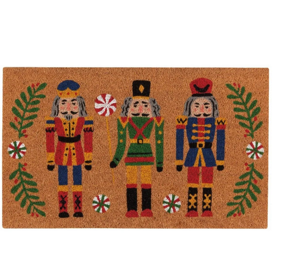 Nutcrackers with Candy and Greenery Doormat