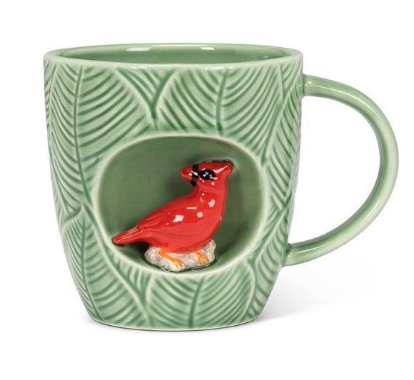 Leaf Mug With Cardinal-4”H