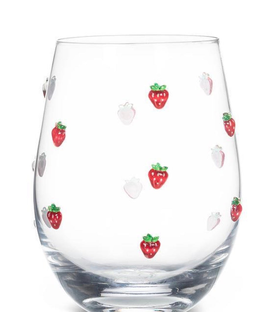Strawberry Stemless Wine Glass
