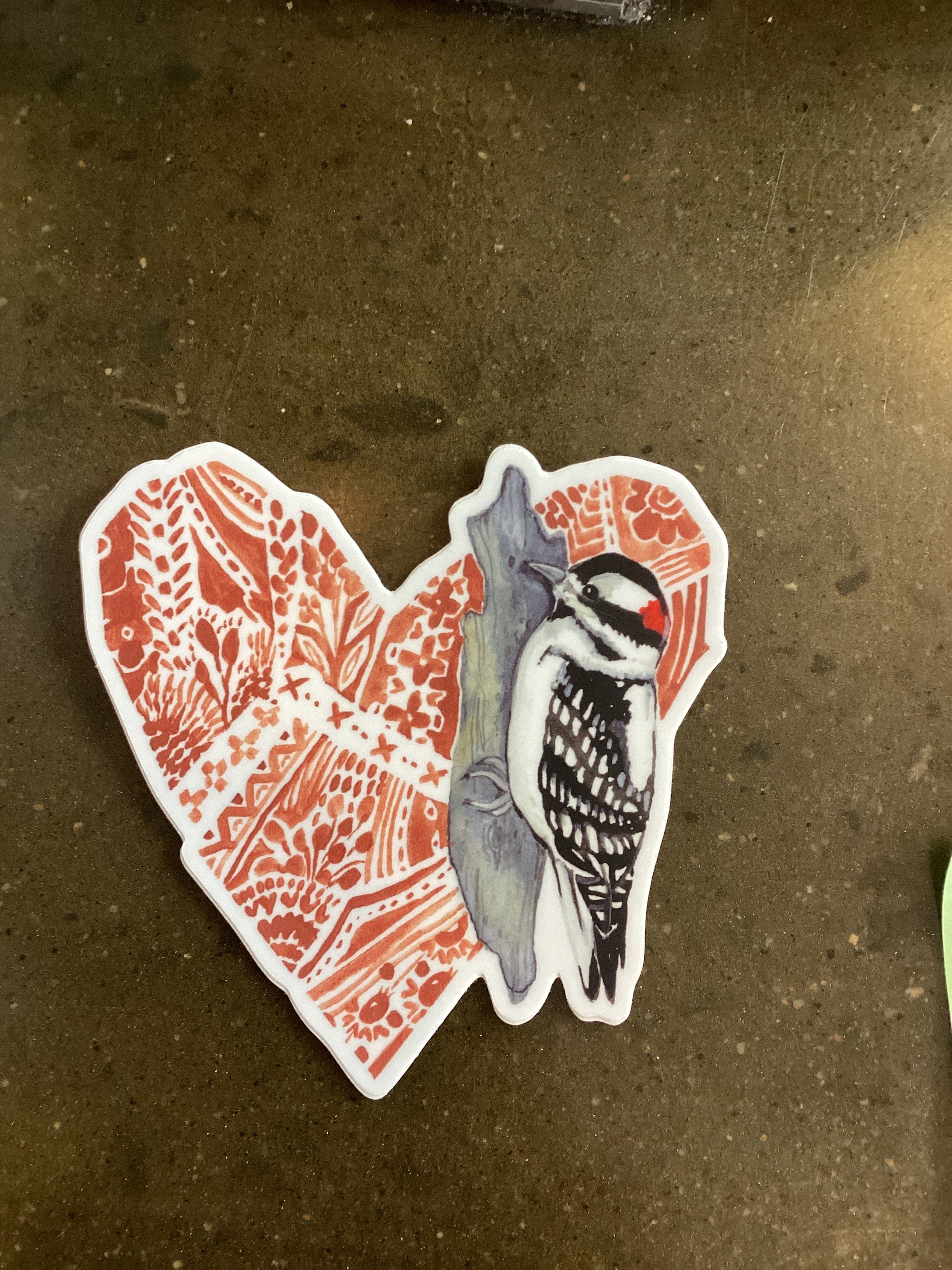Wood Pecker Heart Sticker