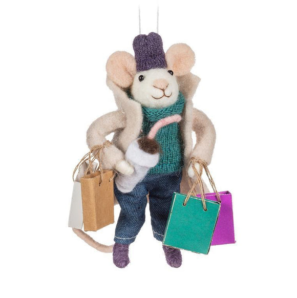 Shopping Mouse Ornament 5.5”H
