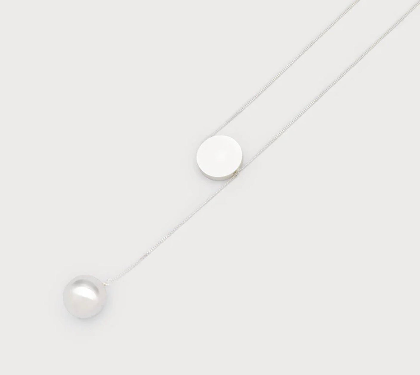 Delicate Slip On Chain Necklace With Metallic Sphere Pendant 1327-Silver
