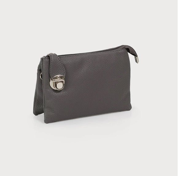 CROSSBODY BAG WITH MULTI POCKETS & REMOVABLE ADJUSTABLE STRAP & WRISTLET-IMITATION LEATHER 7012-DKG