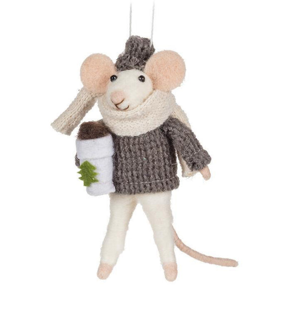Mouse With Coffee Ornament-5”H