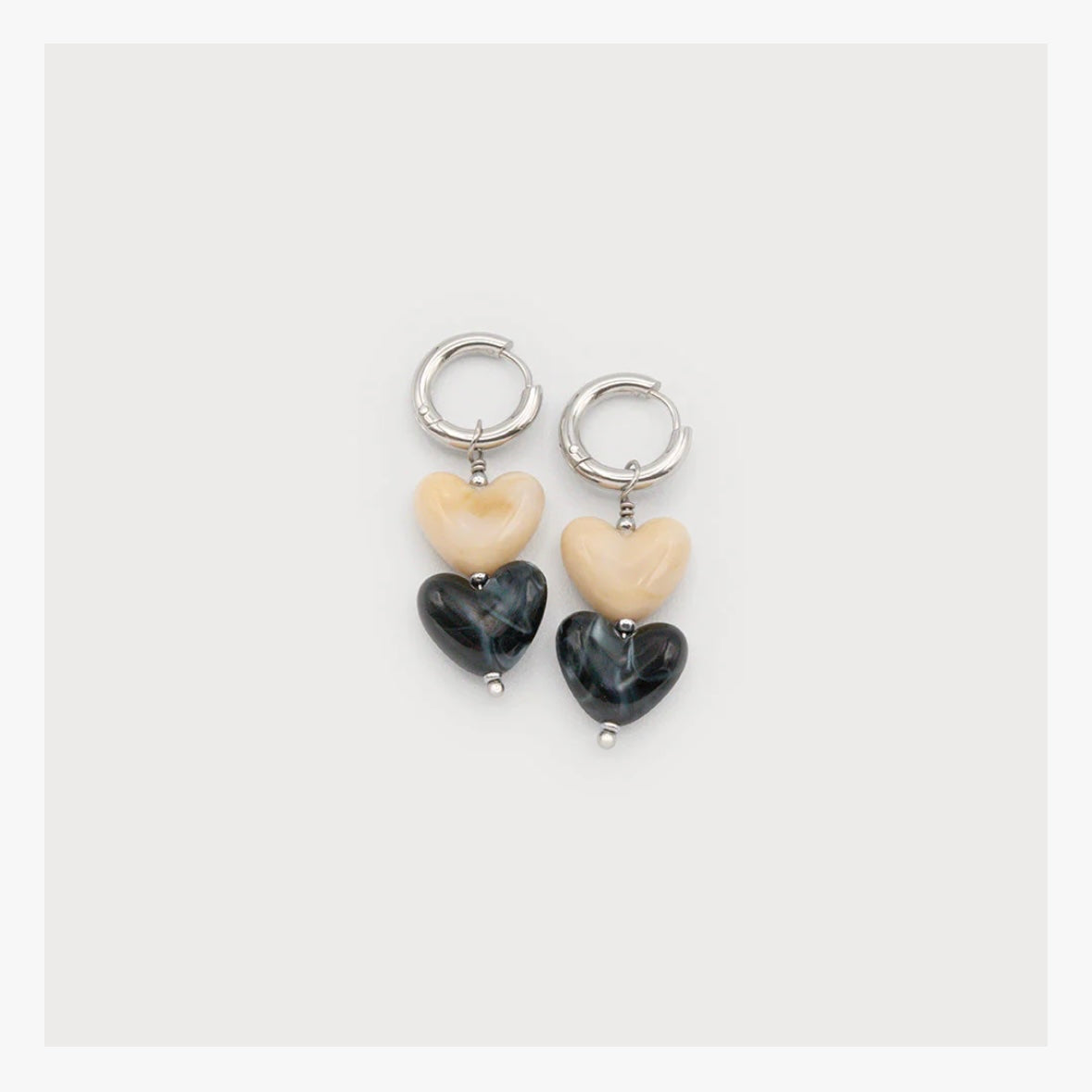 Two-Tone Hearts Stainless Steel Earrings 2734-SLV